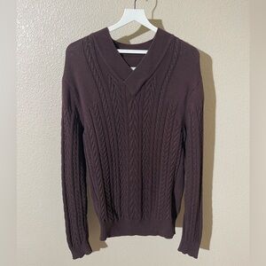 WRK Men's V-Neck Cable Knit Sweater - Dark Brown